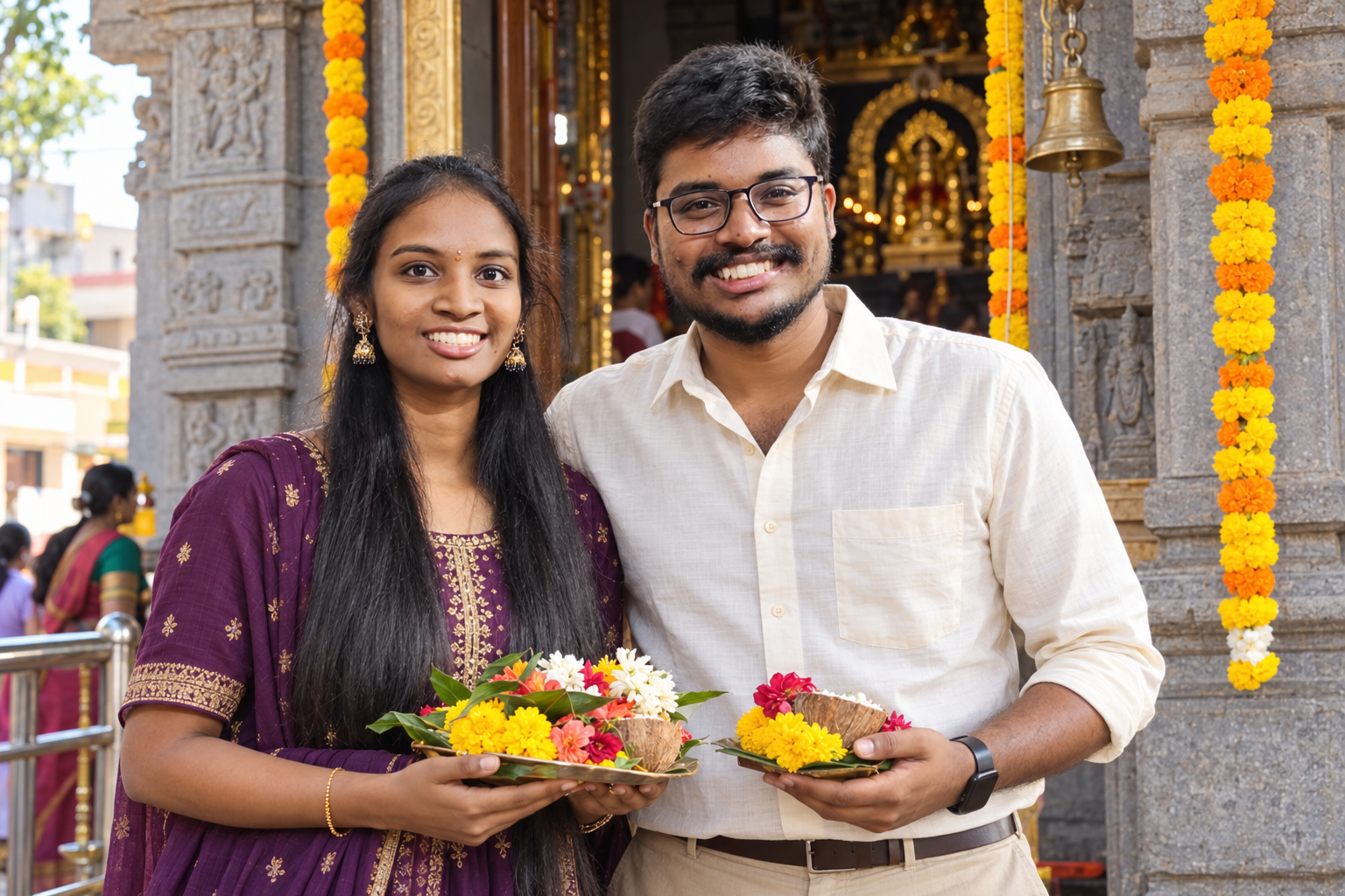 A hopeful scene for 2027: kavya and Gowtham annayya sharing a Dasara temple visit