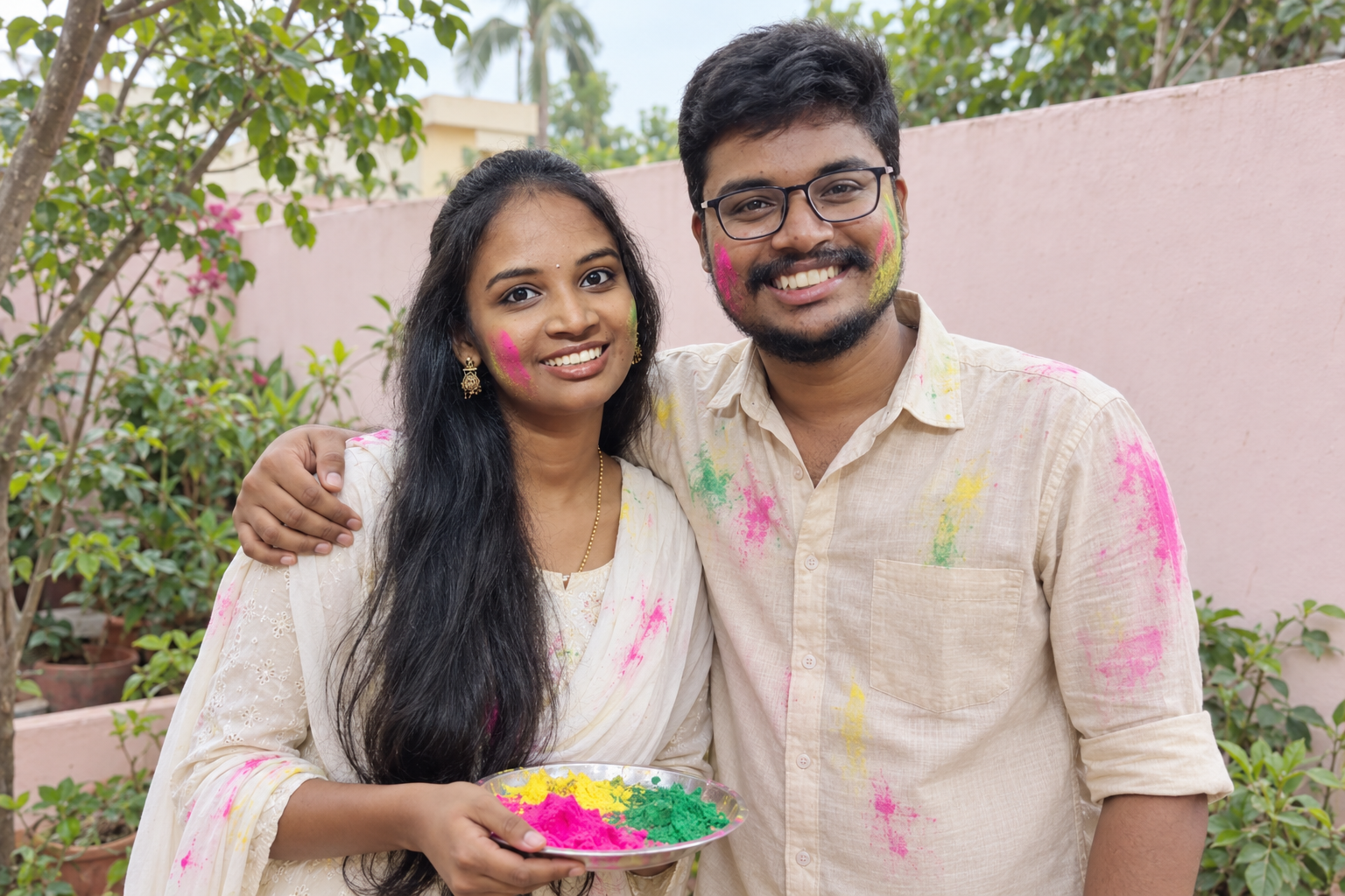 A hopeful scene for 2027: kavya and Gowtham annayya sharing a colourful Holi celebration